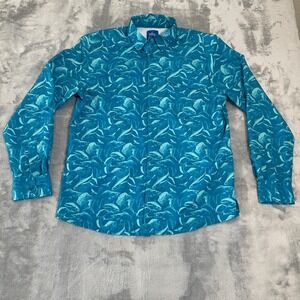 Guy Harvey Mens Shirt Size Small Blue Fish Print Button Down‎ Long Sleeve